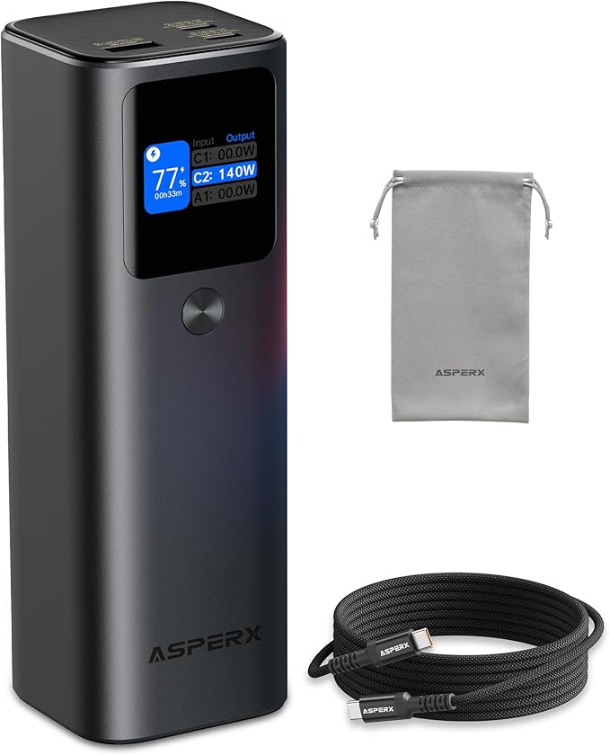 AsperX Laptop Power Bank, 27,600mAh 162.5W Aluminum Unibody PD3.1 Fast Charging Portable Charger Power Bank, 99.36Wh Battery Bank for MacBook Pro/Air/iPhone 16/iPad/S25 Ultra/Dell/HP (Flight-Approved)