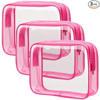 PACKISM Clear Makeup Bags - 3 Pack TSA Approved Clear Travel Bags for Toiletries, Carry on Toiletry Bag TSA Approved Toiletry Bag, Matte Rose Red