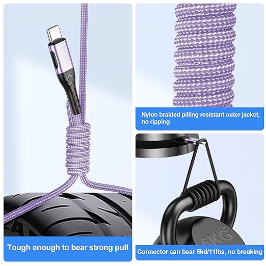 Durcord USB C Charger Cable, 2Pack 10ft Fast Charging USB Type C Cord Cable for Android Phone Pad Laptop, USB A to USB C Type C Charger Cable Compatible with iPhone 15 Pro/Plus/Max-Light Purple