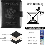 Sizobi Passport Holder for Travel, RFID Passport Cover Wallet for Women Men, Leather Passport Book Card Holder Case for International Travel Must Haves Accessories, Cruise Ship Essentials Gifts, Black