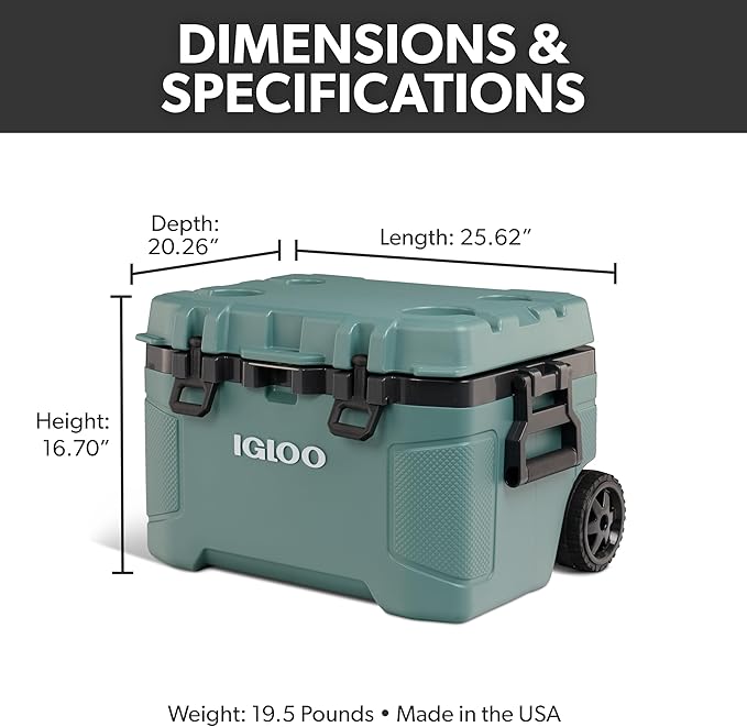 Igloo Trailmate 52Qt Wheeled Cooler, Insulated Hard Shell Ice Chest, Spruce