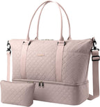 HOTOR Travel Duffel Bag - Weekender Bags for Women, Gym Tote Bags with Shoe Compartment, Carry On Overnight Bag with Toiletry Bag for Travel Essentials and Travel Accessories, Pink, 15.8"×18.1"×8.7"