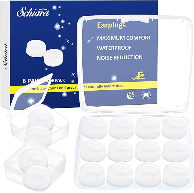 Ear Plugs for Sleeping, 16 Moldable Noise Cancelling Silicone Earplugs for Swimming, Snoring, Sleep and Studying, White