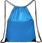 Drawstring Backpack Sports Water Resistant String Bag Sport Gym Sackpack for Women Men Large with Zipper, Neon Blue