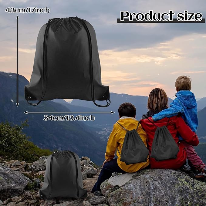 PLULON 15 Pcs Black Drawstring Bags, Drawstring Backpack Bulk, Classic Gym Backpack Bags for Yoga Traveling Outdoor Sports