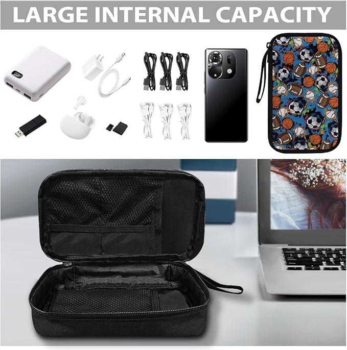 Soccer Travel Cord Organizer Cases Electronics Organizers Travel Case Large Tech Pouch Storage Bag Travel Bag Cable Organizer fits Phone Earphone Charger SD Card