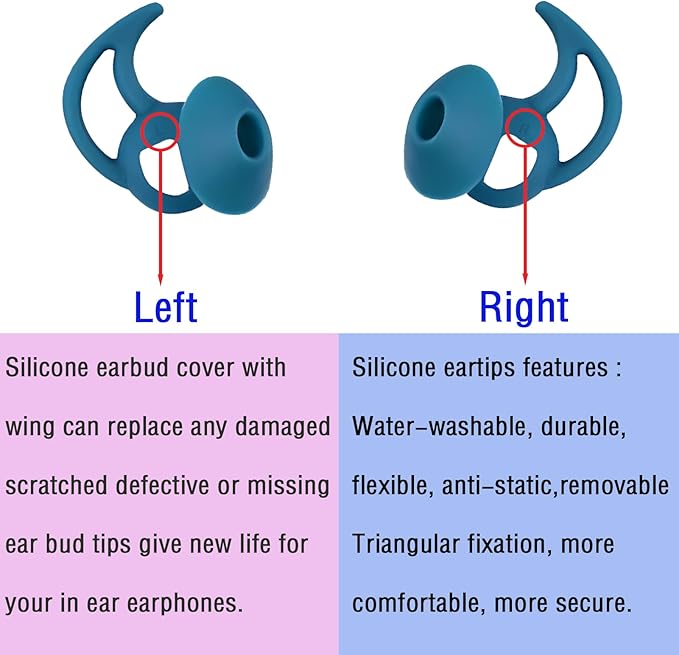Ear Bud Pads Replacement Ear Tips Silicone Earbud Tips Compatible with Bose Quietcomfort and Sport Headphone Rubber Tips Earbud Covers Eartips 3 Pairs S M L Blue