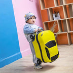 Kids Car Shaped Luggage Telescopic Handle Child's Sit on Suitcase Lightweight 3D Cartoon Car Suitcase for Young Children, Vacation, Airport, White