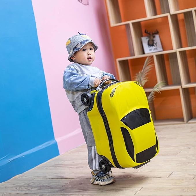 Kids Car Shaped Luggage Telescopic Handle Child's Sit on Suitcase Lightweight 3D Cartoon Car Suitcase for Young Children, Vacation, Airport, Blue