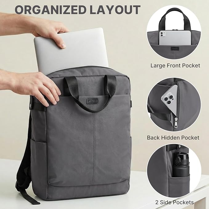 G4Free Protective 16" Laptop Backpack, Large Work Bag for Men Women, Slim Casual Backpacks for Travel, College, Business, Dark Gray