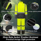 Men's Hi Vis Safety Rain Jacket Reflective Rain Suits For Men Waterproof Breathable Lining Oxford Fabric Work Wear