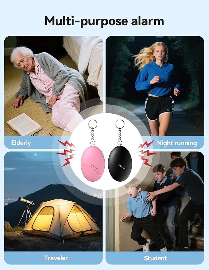 Personal Safety Alarm for Women, 140dB Travel Safe Waterproof Self Defense Keychain, Personal Alarm Loud Siren Safety Keychain for Girls Kids Elderly - 2 Pack