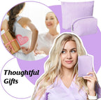 Huhumy 2 Pcs Makeup Bag Set Cute Cosmetic Pouch for Women Seersucker Travel Toiletry Bag Preppy Small Makeup Purse Pouch Aesthetic Skincare Brushes Storage Organizer for Valentine Women(Purple)