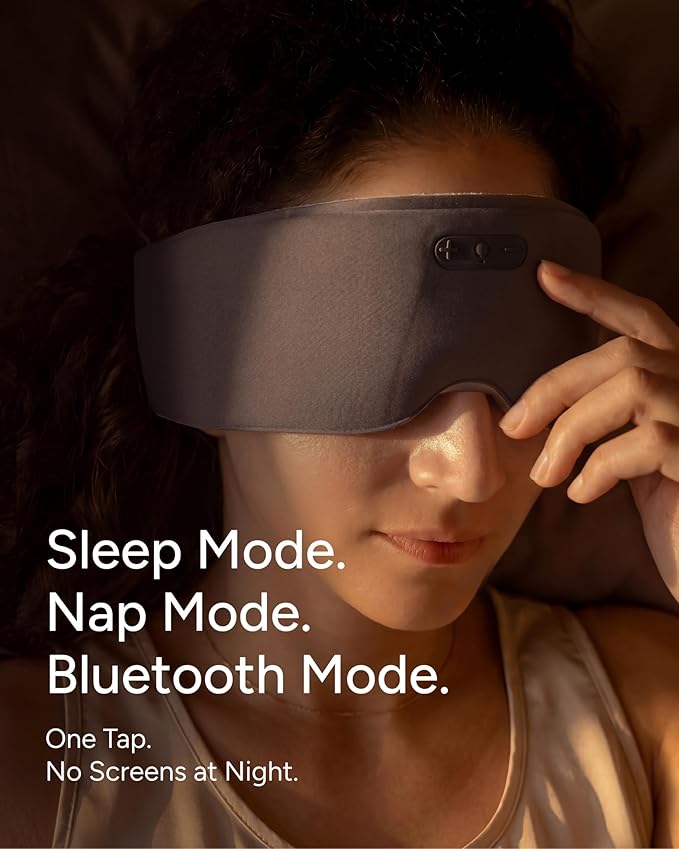 Sleenova Sleep Eye Mask with Bluetooth Headphones - Side Sleeper Optimized with Integrated Offline Audio for Phone-Free Use - 3 Modes for Rest, Nap and Travel