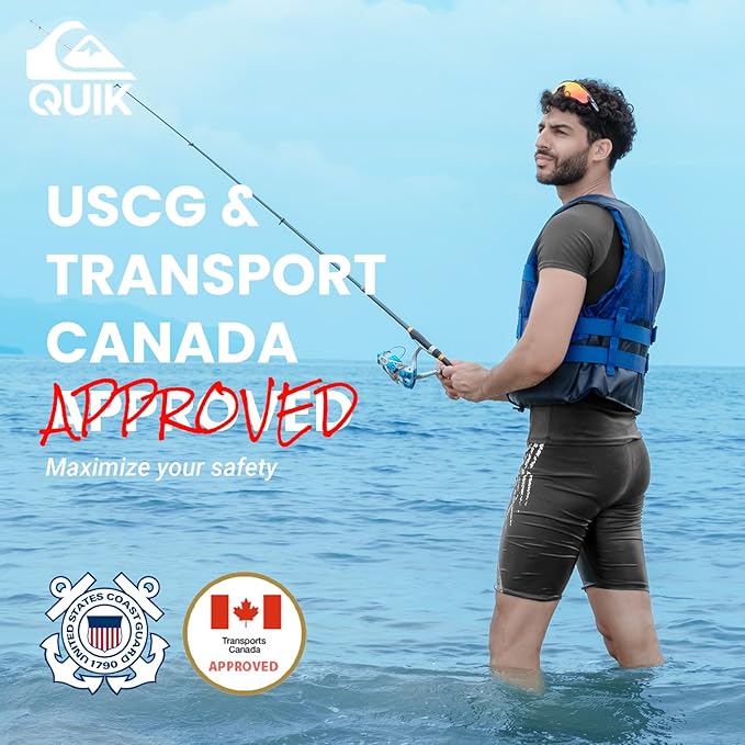 QUIKSILVER USCG Approved Men's Life Jacket Type III PFD, Lightweight EPE Foam Life Vest for Adults, for Waterskiing, Wakeboarding, Windsurfing, Rafting, Boating, Kayaking, Fishing Watersports
