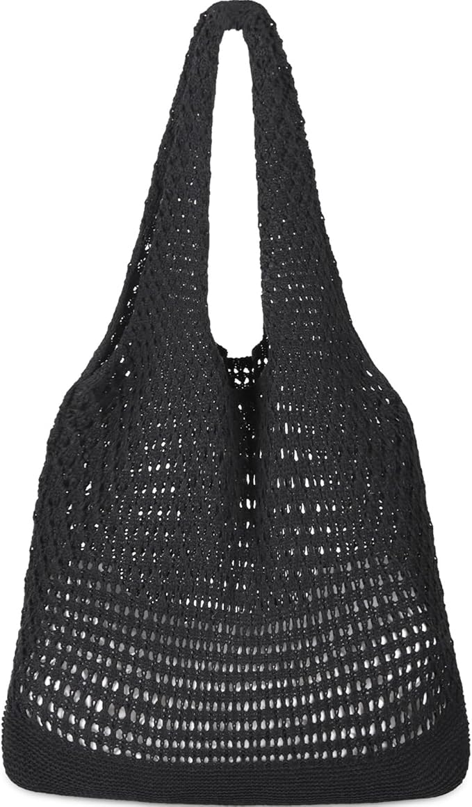 WantGor Crochet Bags, Beach Mesh Tote Bag Womens Shoulder Shopping Handbag Casual Travel Totes Bag Foldable Hobo Bags