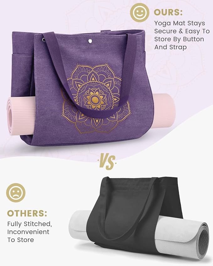 Gonex Yoga Mat Bag, Yoga Gym Bag Tote Bag with Multi Pockets For Women Men, Canvas Yoga Mat Carrier Take in Out Mat Easily For Pilates Travel Workout Office
