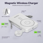 Magnetic Portable Charger Built-in Cables,10000mAh Fast Charging Wireless Charger Station External Battery Pack Slim Pocket Size Power Bank with Stand Compatible with iWatch, iPhone