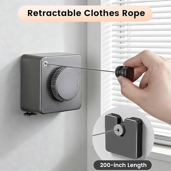 Retractable Clothesline Outdoor and Indoor Clothes Line Heavy Duty， 16.7 Ft Clothes Drying Rack Weighing 40 Pounds，Laundry Line Retractable Drying Line Made of Steel Wire (Grey)