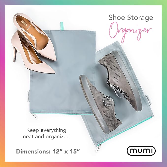 MUMI Travel Shoe Bags Set of 2 – Waterproof Shoe Bag for Travel, Gym, Storage, Packing – Lightweight Shoe Travel Bags for Suitcase, Closet, Backpack – Travel Shoe Organizer for Men and Women (Aqua)
