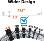 120lb Zip Ties Heavy Duty 15 Inch 100pcs, Large Black Cable Tie Actual 15.7 In, Thick Heat Resistant Zipties, Big Wide Wire Ties, Industrial Tie Wraps for Outdoor Use