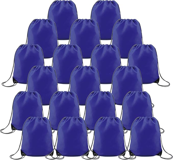 BeeGreen 20 Pieces Royal Blue Drawstring Backpack Bags Bulk Large Personalized Christmas String Bag Perfect for DIY Gym Cinch Sack Solid for Women and Men