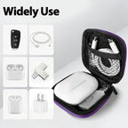 Square Earbud Case with Carabiner, Portable Small Carrying Pouch for Wired/Wireless Earphones, EVA Travel Organizer Box for Charging Cables, USB Flash Drives, SD Cards, Purple