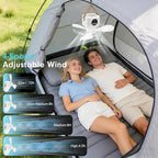 Portable Ceiling Fan with Lights Remote,USB Rechargeable Camping Fan,9.25" Wireless Tent Fan with 4 Speeds,Timer,Battery-Powered Ceiling Fan for RV,Truck,Rooftop Tent,Travel,Camping