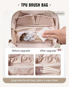 EACHY Travel Makeup Bag, Large Capacity Cosmetic Bags for Women, Waterproof Portable Pouch Open Flat Toiletry Bag Pattern Make up Bag (F-Green)