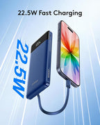 Orfeika Portable Phone Charger, 10000mAh Portable Charger Power Bank with Built-in Cables, Travel Essential Battery Pack Compatible with Samsung, iPhone, Google, iPads, Tablets, etc