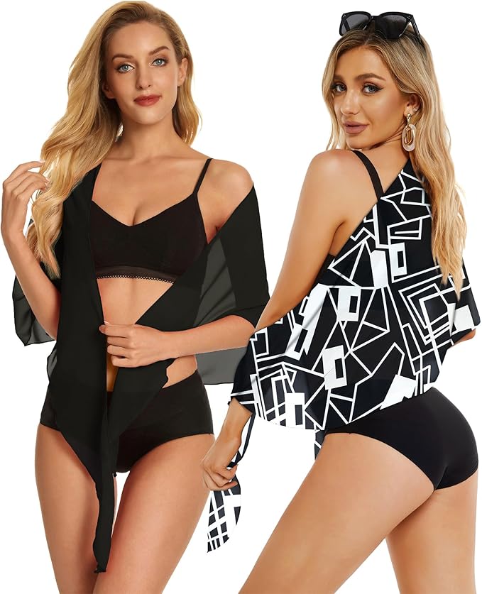 CHICGAL 2 Pieces Women Beach Sarong Bathing Suit Wrap Skirt Sheer Bikini Swimsuit Cover Ups for Swimwear