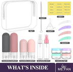 ME.FAN 18 Pack Travel Bottles for Toiletries, TSA Approved Silicone Portable Size Bottle, Refillable Cosmetic Container Kits for Conditioner, Shampoo, Lotion,Face Cream - Pink