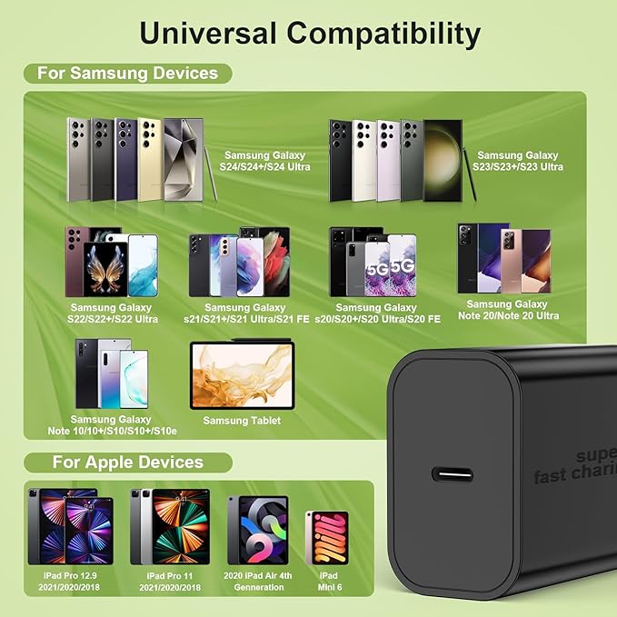 35W Super Fast Charger USBC for Samsung Galaxy S26 S25 S24 S23 S22 S21 Ultra/Plus, 3+6+10FT Type C Charger Fast Charging Cable Cord& Android Block for Tab S10 S9,iPhone 17/16/15(Pro Max/+),iPad