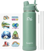 Swigina [2-IN-1 LID] Insulated Water Bottle with Silicone Boot (36hrs Cold/18hrs Hot) - DIY Stickers, Leakproof, BPA Free, 24 oz