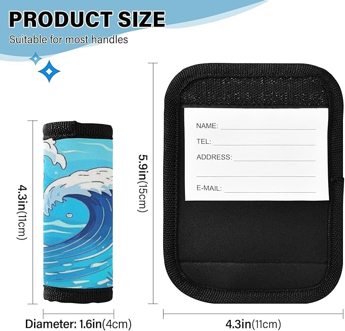 2 PC Luggage Handle Wrap Luggage Handle Covers Tags for Suitcase Bags Travel Luggage Handle Identifier Gripper Sea Waves Seaweed Blue