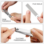 3-Piece Nail Clipper Set, Stainless Steel Fingernail & Toenail Clippers with Nail File, Compact Travel Case, Portable Grooming Kit for Toiletry Bag, Home Use, Men & Women