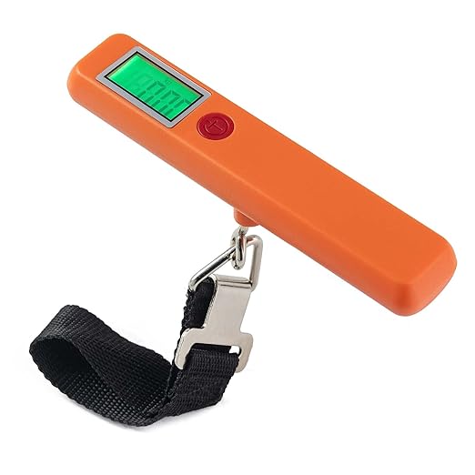 Digital Luggage Scale, Portable Handheld Travel Weight Scale with Backlit LCD Display, 110 lb Capacity, Hook and Strap, (Orange)
