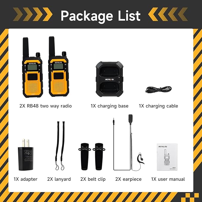Retevis RB48 Walkie Talkies for Adults, with G-Type Earpiece, MIL-STD 810H, Advanced Triple Proof, Support VOX, 2000mAh, Emergency Alert, Vibration Reminder, Heavy Duty Two Way Radios(2 Pack)