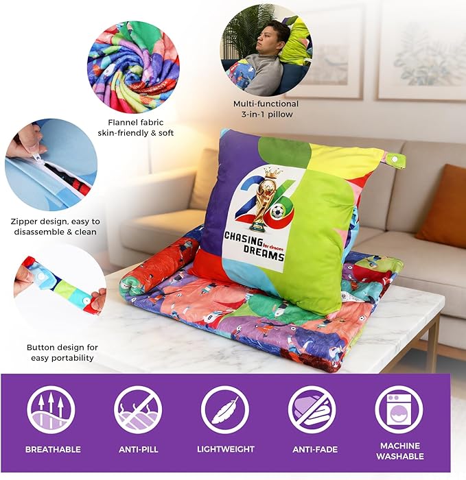 3 in 1 Travel Pillow Blanket Set with Removable Flannel Blanket Throw,Hand Warmer Pockets,Pillow (Color3, 50in*60in)