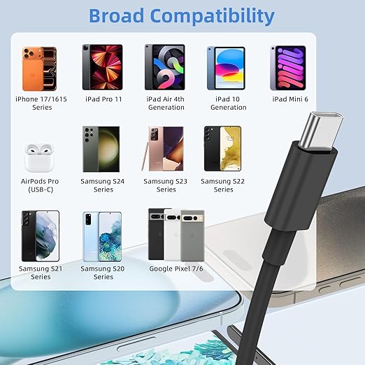 2Pack 3FT USB A to USB C Cable for iPhone 17 16 15 Charger Cord, for Apple 17 16 15/Pro/Pro Max/Plus Type C Cord, for iPad Pro 12.9/11, Air 5th/4th Gen, Car Carplay Charging Cable for Android(Black)