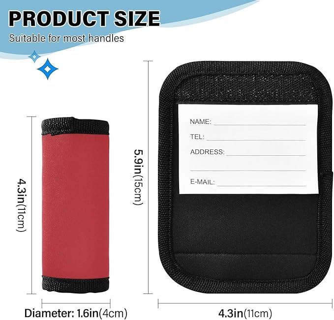 DOMIKING Red Luggage Handle Wrap Soft Luggage Identifiers for Suitcase Markers Grip for Travel Bag Luggage Suitcase Covers Wraps Travel Accessories, 2 Pack