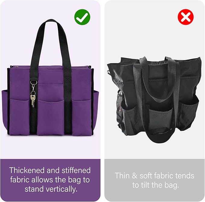 Becokan Large Tote Bag for Women Waterproof with 12 Pockets Top Zipper Closure Utility Teacher Nurse Bags for Work School