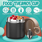 Insulated Food Jar for Kids - 15.2 Oz, Thermo for Hot Food, Soup Thermo, Insulated Food Container, Termos Para Comida Caliente, Width Mouth Stainless Steel Lunch Box with Spoon, Black