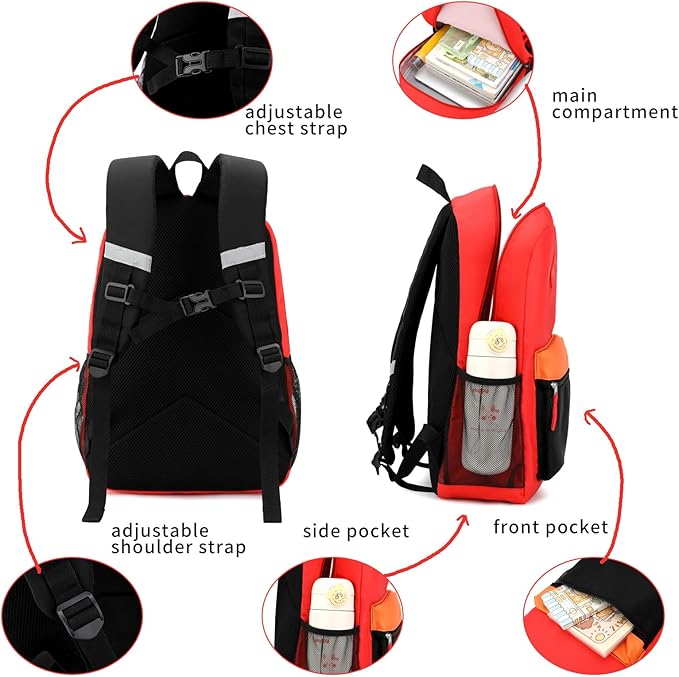 Backpack Set for Girls Boy Kids Backpack with Lunch Box for Elementary Primary Kindergarten School Bag (Red Black Set, Large)