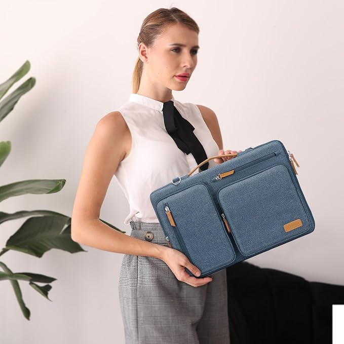 MOSISO 360 Protective Laptop Shoulder Bag,15 inch Computer Bag Compatible with MacBook Air 15 inch M5 M4 M3 M2/Pro 15, Dell XPS Plus,Side Open Messenger Bag with 4 Zipper Pockets&Handle, Haze Blue