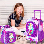 2PCS Girls Suitcase Set, 18" Kids Unicorn Carry on Luggage with Wheels, Cute Sequin Children Travel Rolling with 12" Toddler Backpack(Purple)