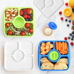 QQKO Bento Snack Box Containers for Adults Kids, 4 Pack Lunchable Meal Prep Containers Reusable, Stackable Bento Lunch Box, Food Storage Prep Containers with 4 Sauce Cups, Jewel Color, White Lid