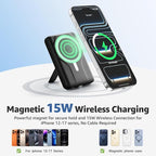 Azmuth Magnetic Wireless Power Bank 10000mAh, 15W Portable Charger Compatible with MagSafe for iPhone 17/16/15/14/13/12 Series Built-in Stand LED Display 20W PD USB-C 22.5W USB-A Black