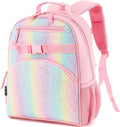 FlowFly Kids Backpack for Toddler Boys Girls, Simple Lightweight Bookbag for Daycare Kindergarten Elementary School Travel, Small Modern Bag (Medium 15'', Glitter-Rainbow)
