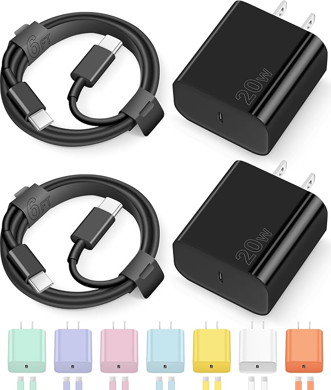 iPhone 17 16 15 Charger Fast Charging Type C Chargers USB C Charger Block iPhone Air Chargers with 2 Pack 6FT Cable for iPhone 17/17 Plus/17 Pro Max/16/16 Plus/16 Pro Max/15 Pro Max/iPad Pro(Black)